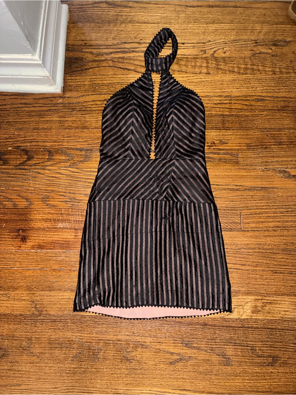X by NBD Halter Neck Black Striped Mini Dress